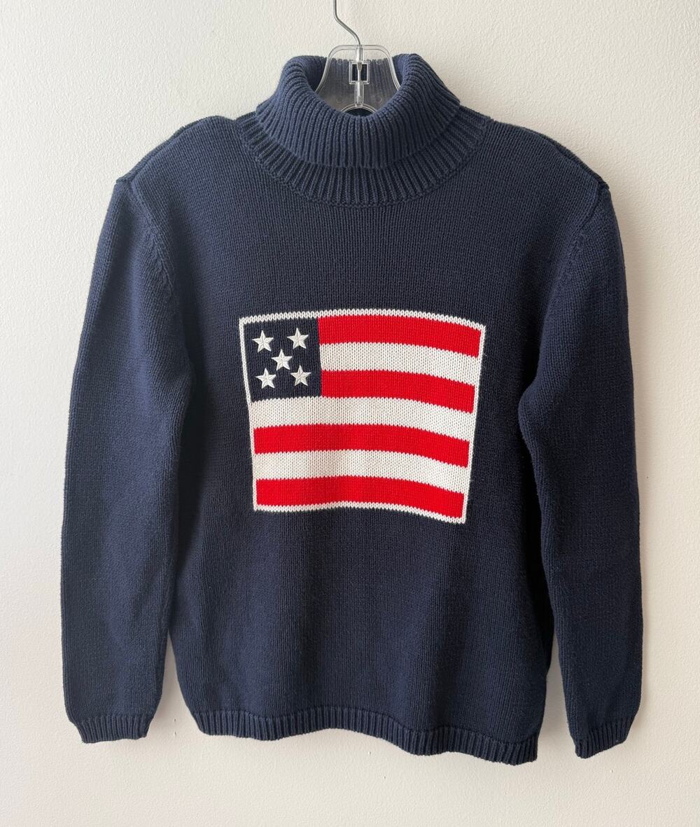 Vintage Liz Claiborne USA Flag Sweater Cotton Knit Turtleneck July 4th Top Small